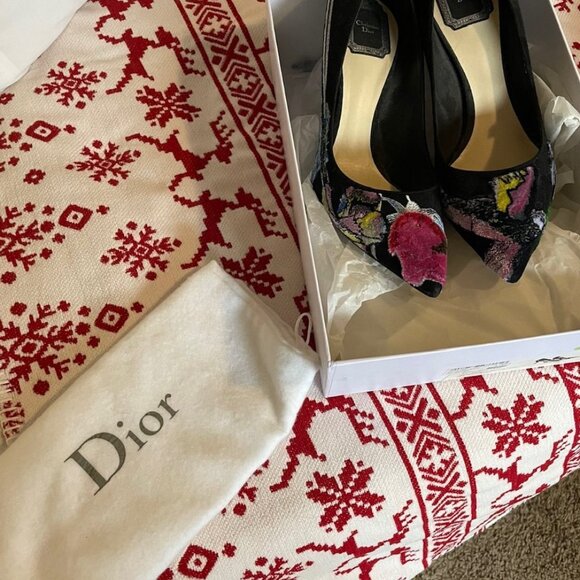 Dior Dior Black Suede Velvet Patch and Embroidered Pumps Size 38 - Picture 4 of 4